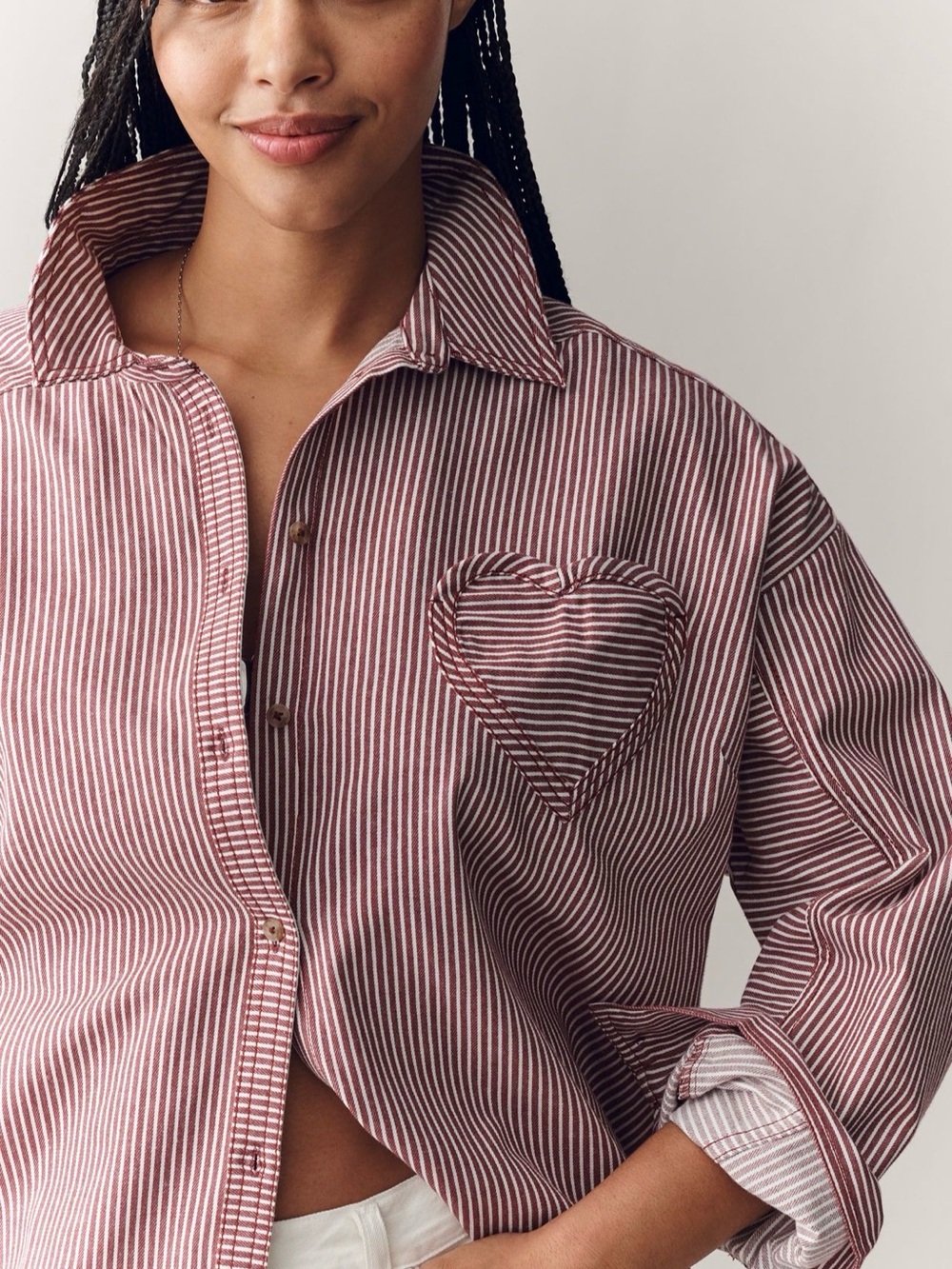 Anthropologie Pilcro Heart Pocket Striped Button Down Shirt S NWOT